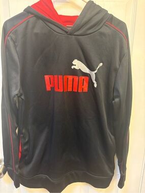 Puma Black and Red Pullover Hoodie with Silver Puma Mark